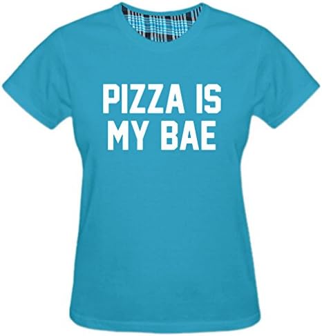 Kouhaqi Women's Pizza Is My Bae Fashion Letter Print T-shirt (Cyan_Blue Medium)