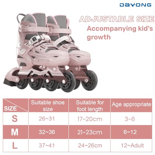 DAYONG Roller Skates for Kids, Adjustable Inline Skating Shoes with 8 Light Up Wheels and Double Adjusting Buckle, Dual Mode Breathable Rollerblades for Beginners, Kids, Adult.