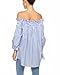 ZANZEA Womens Off Shoulder Summer Blouse Tunic Tops 3/4 Long Sleeve Tie Knot Ladies T-Shirts 01-Blue Stripe Small
