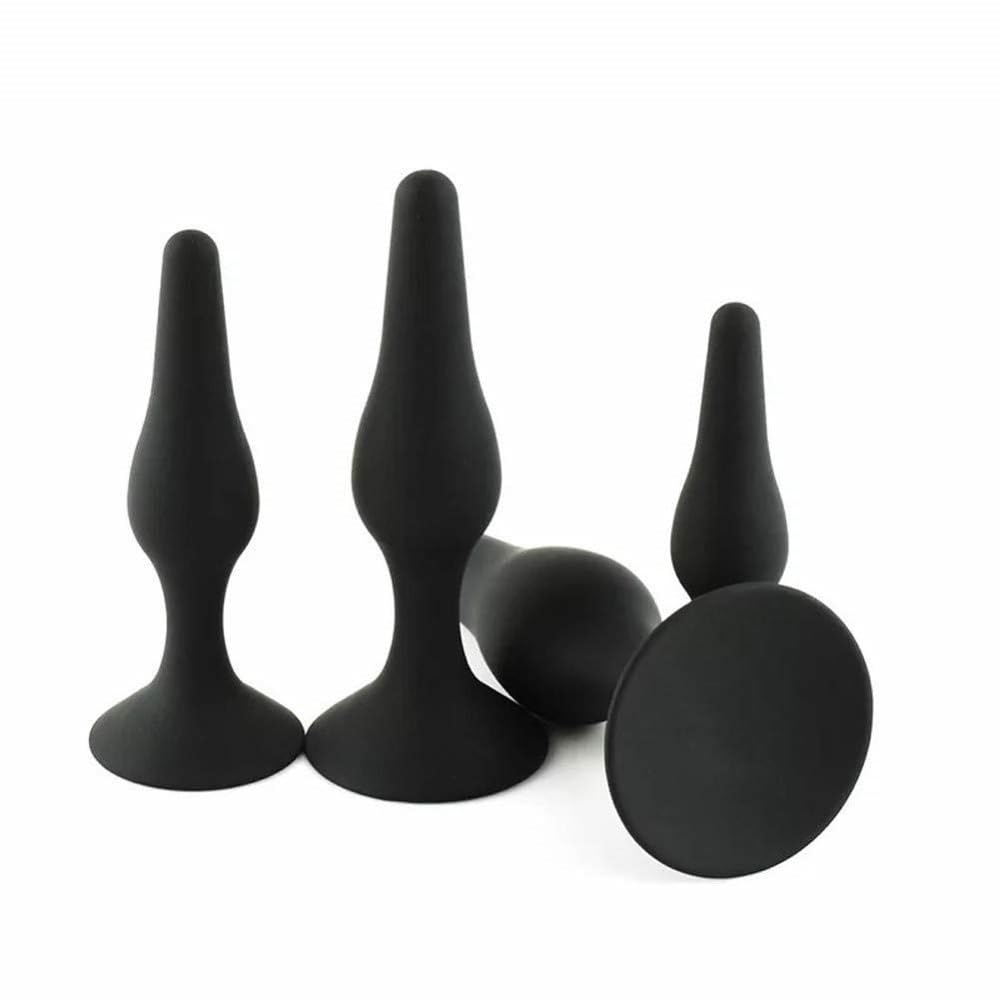 OlP1-4 Piece Black Watertight Silicone Anil Plug Different Sizes Black Exercise Plug Suction Cup for Games in The Bedroom