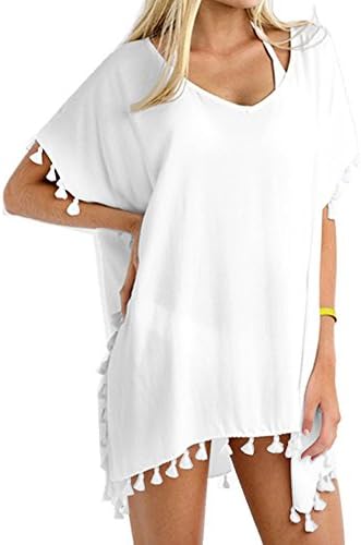 DouBCQ Womens Chiffon Summer Sun Protective Loose Swimsuit Bikini Beach Cover UPS (White,Size A)
