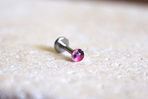 20g: Speckled Magenta Orby Push-in Threadless Flat Back Labret Stud Earring; 1.5mm, 2mm, 2.5mm, 3mm, 3.5mm, 4mm, 5mm Gem Sizes; 5/32" (4mm), 1/4" (6mm), 5/16" (8mm) Lengths