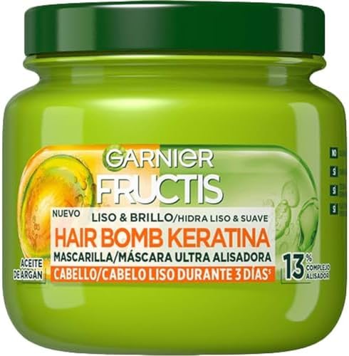 Fructis Smooth & Brilliant kräftigende Haarmaske, die glättet und nährt, mit flüssigem pflanzlichem Keratin und Arganöl, 320 ml