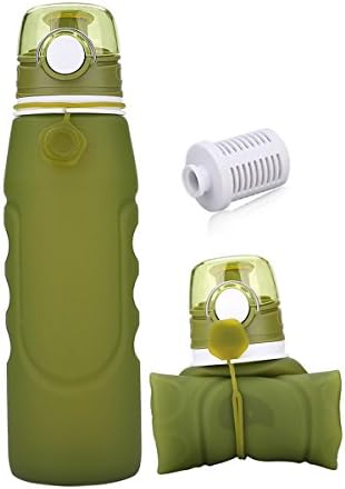 SbuyCoo Silicone Collapsible Water Bottles with Filter - Medical Grade BPA Free Drinking Bottle for Sports Camping Travel Cycling
