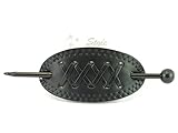 Leather With Plastic Slide Stick Oval Hair Pin Barrette (Black)
