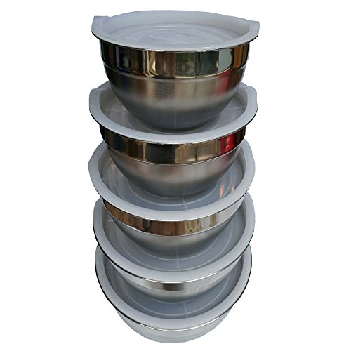 Hexun 5 Piece Stainless Steel Mixing Bowl Set with Airtight Lids, Salad bowls/Egg Beating Bowls With Clear Lid