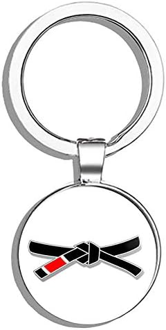 HJ Media Jiu Jitsu Black Belt Shaped (Martial Arts Full MMA) Metal Round Metal Key Chain Keychain Ring