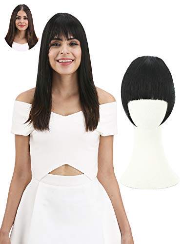 REECHO Fashion Full Length Synthetic 1 Piece Layered Clip in Hair Bangs Fringe Hairpieces Hair Extensions Color – Jet Black