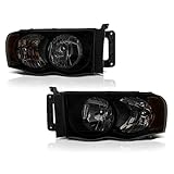 VIPMOTOZ Black Smoke OE-Style Headlight Headlamp Assembly For 2002-2005 Dodge RAM 1500 2500 3500 Pickup Truck, Driver & Passenger Side