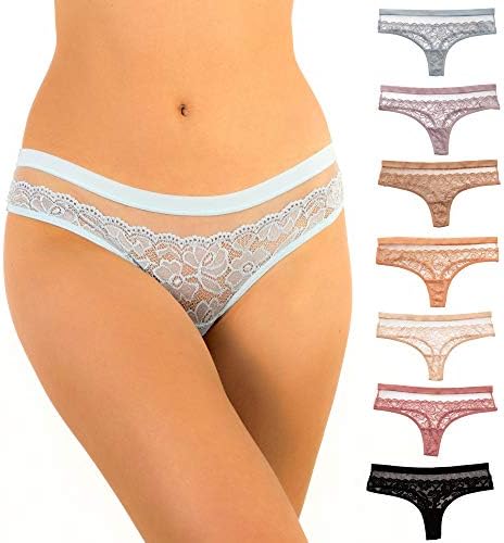 Alyce Intimates Women’s Sheer Lace Thong, Pack of 7