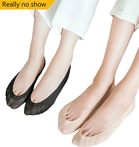 Women's No Show Socks Liner Low Cut Socks Cotton Nylon Boat Socks Hidden Invisible Socks(2 black and 2 beige)