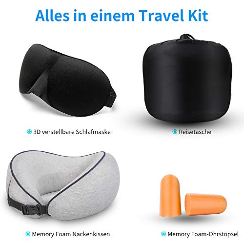 Yarrashop Travel Neck Pillow Orthopaedic Neck Pillow Sleeping Memory Foam Fabric Ergonomic Neck Support Pillow for Comfortable Sleep on Plane, Car or Train Update Gray