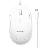 Macally Wired USB C Mouse for Mac and PC - Slim, Quiet, and Reliable - Type C Mouse for MacBook Pro/Air, iMac, Apple iPad, Laptop, Computer Desktop with 3 Button, Scroll Wheel, USBC, and 4 DPI Mode