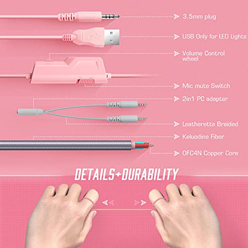 Pink Gaming Headset for PC, Xbox One Headset with Detachable Cat Ear