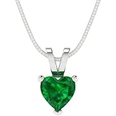 Clara Pucci 14K White Gold Plated Solitaire 16" Box-Chain Necklace - Sterling Silver 0.5ct Heart Cut Emerald Pendant