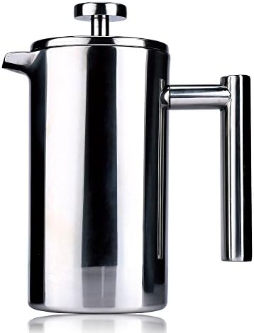 French Press Coffee&amp;Tea Makers 6 Cup (0.8L, 27 oz)--Best Premium Quality 304 Stainless Steel Cafetiere with Filter Double Wall - Keeps Coffee Hotter Longer With Vacuum Insulated Sides (Sliver+27OZ)