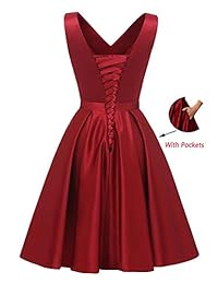 Yinyinhs - Vestido sexy de satén para mujer, cuello en V, con cuentas, sin espalda, con bolsillo