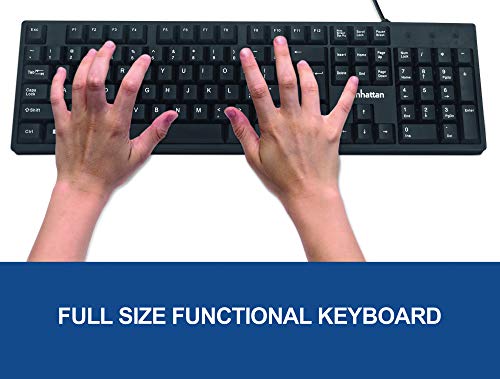 Manhattan Wired Computer Keyboard, Black – Basic Keyboard - with 5ft USB-A Cable, 104-keys, Foldable Stands - Compatible… - Image 4