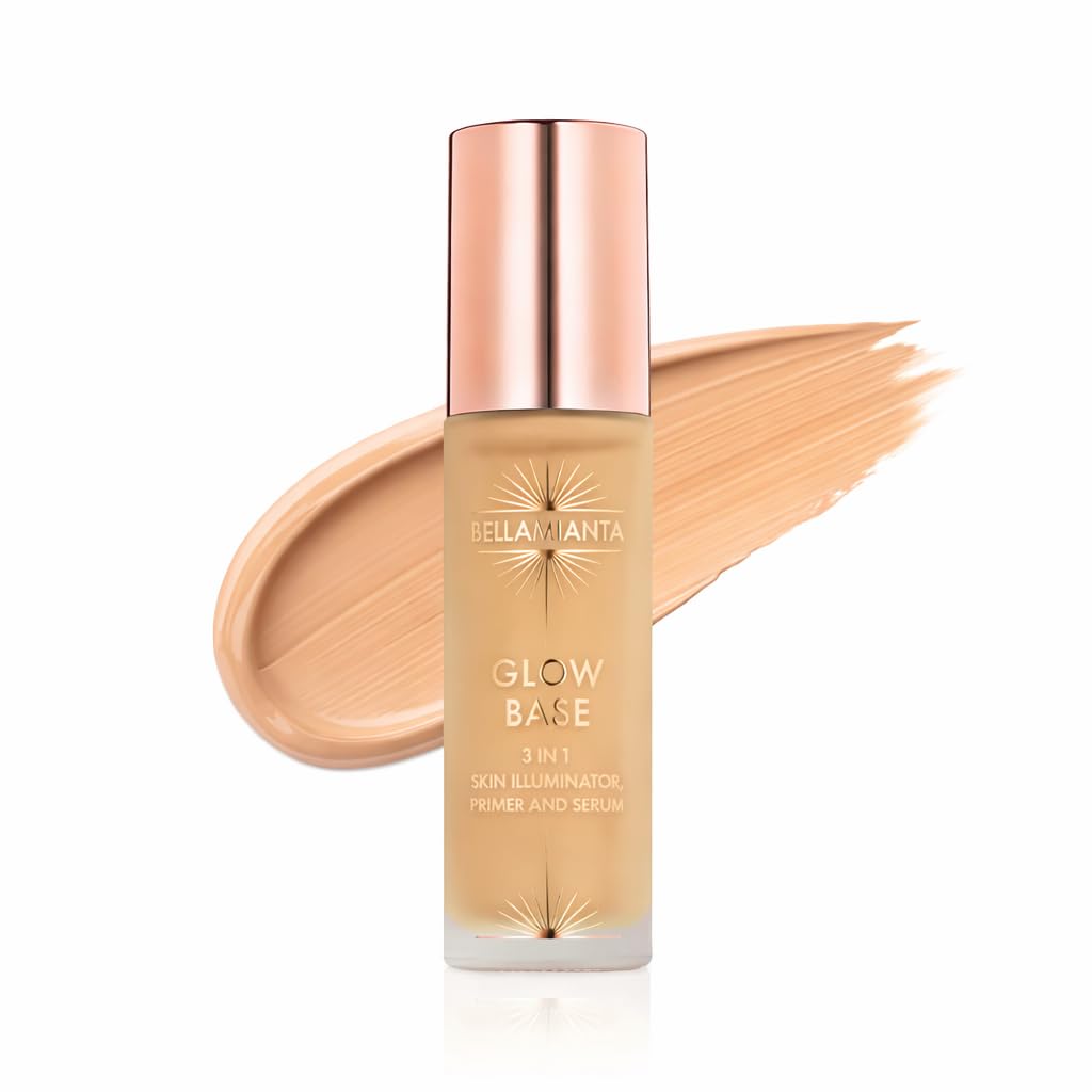 Bellamianta Glow Base – Hydrating Makeup Primer & Illuminator – Radiant Skin Primer with Niacinamide, Hyaluronic Acid & Vitamin E – Highlighters for Glowing Skin (Champagne Glow)