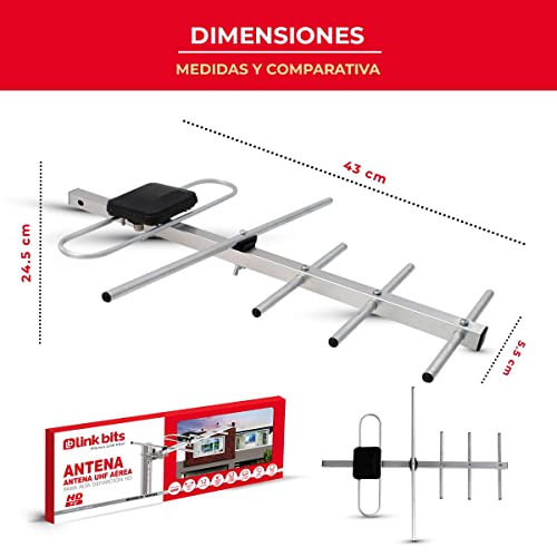 LINK BITS HD005 Antena Exterior aérea HDTV de Largo Alcance, Alcance Amplificado, 12 Elementos, Alta definición, (fácil de Instalar).