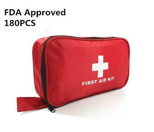 Jipemtra Small Emergency First Aid Kit FDA Approved, Mini First Aid Kit Compact Small Backpacking Lightweight Refilled First Aid Supplies Kits for Car Business Hiking Travel Camping Home (Red 180PCS)