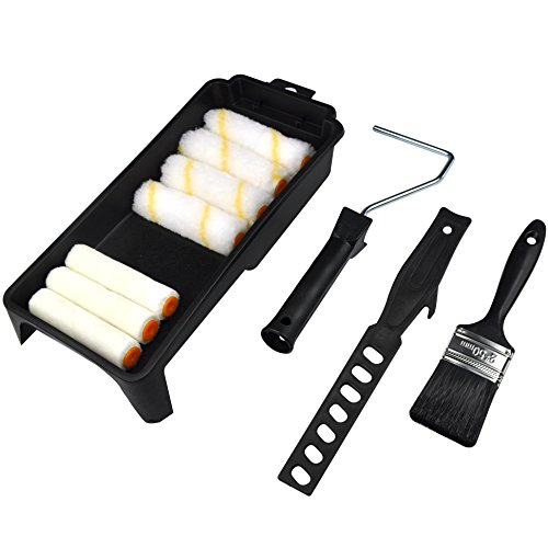 4 inch 11 Piece Paint Roller Set Paint Brushes Set with High Density Mohair and Acrylic,Paint Rollers,Paint Roller Covers 4 inch,Paint Roller,Paint Roller Tray Tools Set