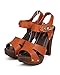 Women Leatherette Peep Toe Studded Wooden Chunky Heel Clog Sandal EB05 - Tan