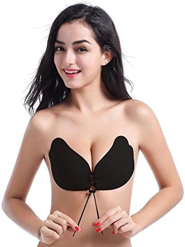 Sfeatru Women's Strapless Bra Self Adhesive Silicone Push Up With Drawstring (B Cup: 36A, 34B, 32C, Black)