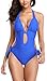 Eomenie One Piece Swimsuits for Women Cutout Tie Back and Side Monokini Halter Bathing Suits Plunge Slimming Swimwear Royal Blue