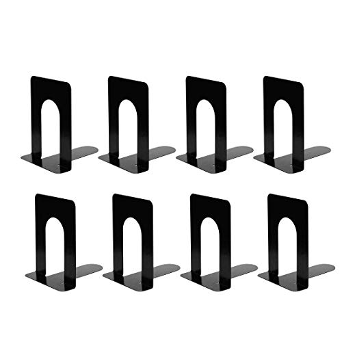 Metal Bookends, Heavy Duty Black Bookend Support, 6.5 x 5 x 5.7 Inch, Set of 4 Pairs