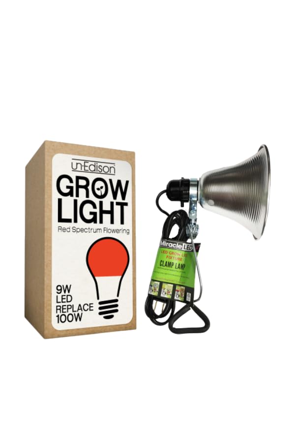 Miracle LED Un-Edison Grow Light Clamp-on Kits, 9W Red Spectrum White Daylight for Vegetables, Herbs, Hydroponics (1-Pack)