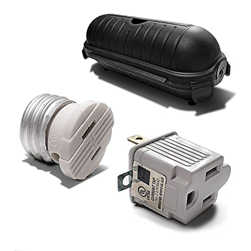 UL Listed Light Socket to Plug Adapter w. Safety Seal Polarized 2 Prong