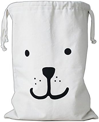 Canvas Storage Bag Basket Organizers with Drawstring for Kids Toys, Baby Clothing, Children Books, Home Décor Gift Pouch (Smile Bear)