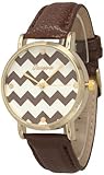 Women's Geneva Chevron Style Leather Watch - Brown (Coffee)