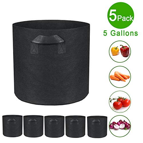 Zejun Plant Bags,Growing Bags with Handles, 5 Pack 5 Gallon Thickened Non-Woven Potato Bags for Lawn and Garden, Gardening, Flowerpot Container Accessories (11.81, 5gallon)