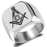 Stainless Steel Masonic Ring for Men Vintage Freemason Symbol Masonic Ring Bands Pinky Ring Size 6-14