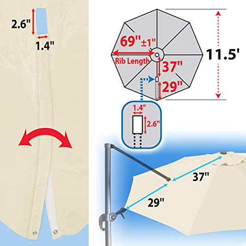 BenefitUSA Replacement Canopy Top Cover for 11.5' Rome Cantilever Patio Umbrella Outdoor Sunshade (White)