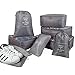 Evatex Packing Cubes - 8 Set Travel Packing Cubes, with Waterproof Shoe Bag, cosmetic bag, diaper bag, Laundry Bag (Grey) (Grey)