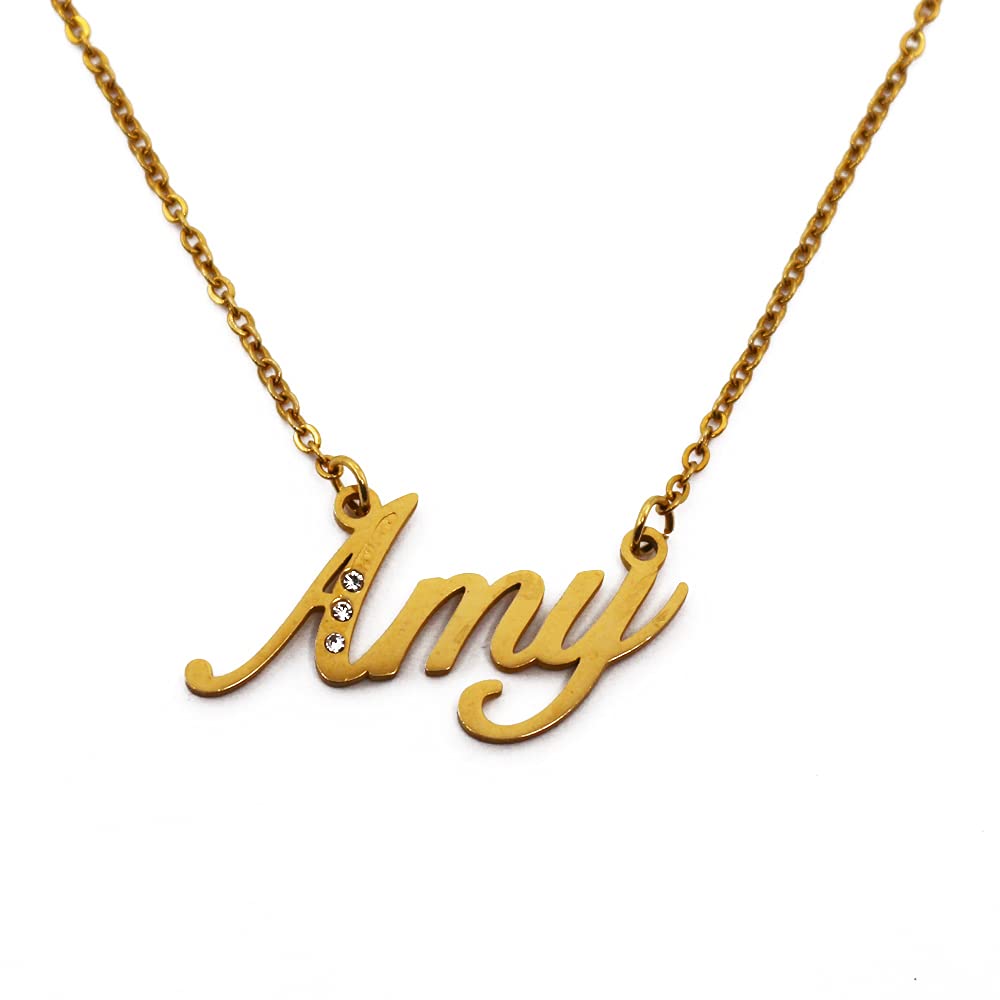 Kigu Name Necklace Amy - Gold Tone - Custom Name Necklace - Personalised Jewellery for Ladies- Customised Jewellery for Girls- Custom Pendant Amy