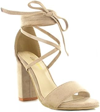 Chockers Shoes® Womens Ladies Faux Suede Ankle High Strappy Lace Up Peep Toe Block Heel Tie Sandal