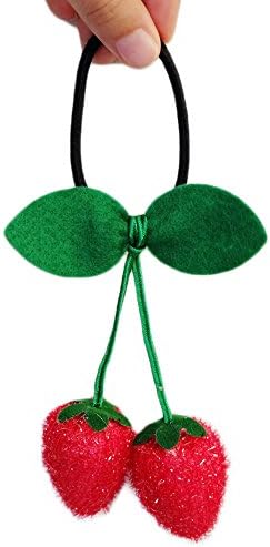Ponytail Holder For Girl Hair Rubber Band Elastic Hair Ties Women Kids Fashion Robe Accessory Red Strawberry Stuffed Kawaii Cute Leaves Hippie Gypsy Bohemian Vintage Bow Robe Ring
