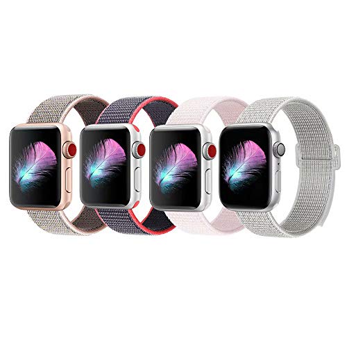 HILIMNY Compatible for Apple Watch Band 44mm, New Nylon Sport Loop, Adjustable Closure Wrist Strap, Replacement Band Compatible for iwatch Series 3 2 1(44mm, Pack 4 C)