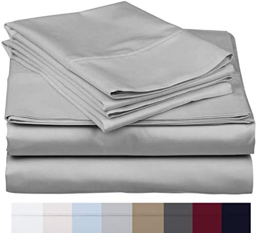 Carressa Linen800 TC Egyptian Cotton Sheets - 4 Piece Silver Color Full Size Cooling Sheet for Hot Sleepers, Soft, Breathable Bed Sheet Set, Luxury Hotel Sheets, Fits Mattress Upto 18'' Deep PocketOEKO-TEX STANDARD 100