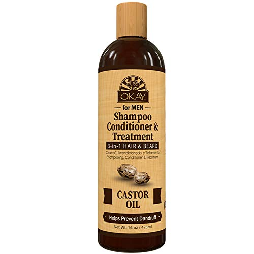 Okay Shampoo, Conditioner & Treatment 3in1 Hair & Beard Men's Castor Oil For All Hair
