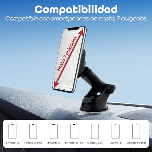 T'nB Sora Magnetic Car Phone Holder - 6 Powerful Magnets - Adjustable Arm - 360° Rotation - 2 in 1 Suction Cup - Carbon Finish - Black