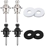 Canomo 4 Pieces Guitar Strap Buttons Strap Retainer Quick Release Strap locks (Black/Silver) with 2 Pair Guitar Strap Blocks for Electric Acoustic Guitar Replacement