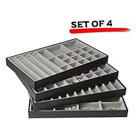 JackCubeDesign Stackable Leather Jewelry Tray Earring Necklace Bracelet Ring Organizer Display Storage Box(Set of 4, Black, 16 x 9.6 x 1.6 inches)-MK212-1ABCD