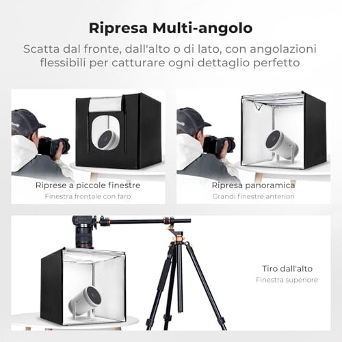 K&F CONCEPT Folding Photo Light Box 60 x 60 cm with 6 PVC Backgrounds | Studio Tent Mini Light Box Dimmable 5600K, Lighting Kit, Ideal for Photography Products and Jewellery, ZYRY06