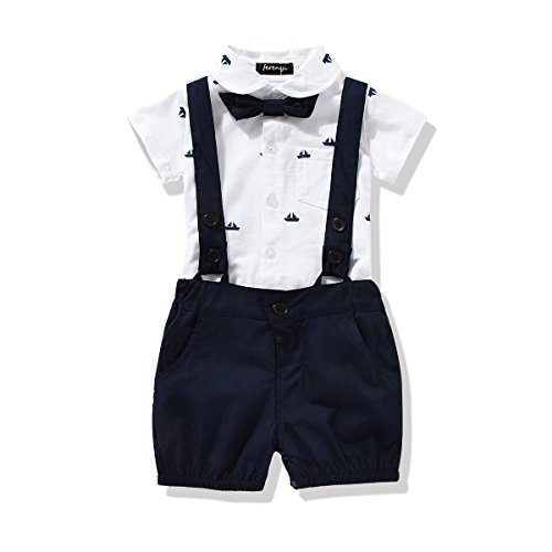 FERENYI US Baby Boys Bowtie Gentleman Romper Jumpsuit Overalls Rompers (7-12 months, Navy blue)