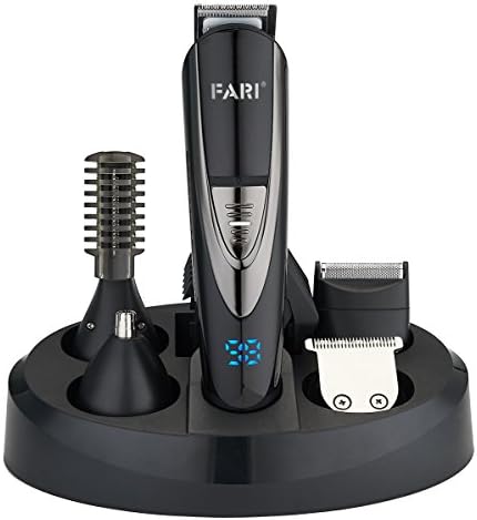 FARI WaterProof Multifunctional Rechargeable Electric Beard Trimmer Men's Grooming Kit, Professional LED Indication Cordless Nose Hair Clipper and Mustache Trimmers Shaver Suit (Black &amp; Silver)